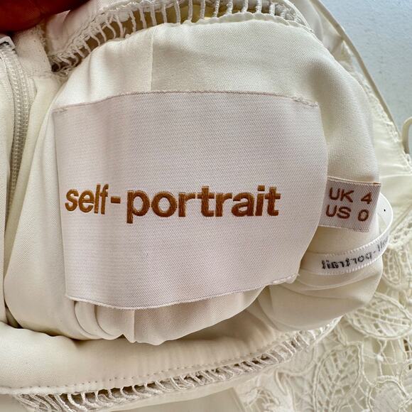 Self Portrait Womens Wedding Bridal Gown Dress Size 0 White Floral Lace Train - Picture 8 of 16